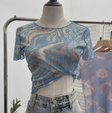 Single-Layer Thin Mesh Tie-Dye-Repair Short-Sleeved T-Shirt For Girls Summer Short-Sleeved Hottie Top