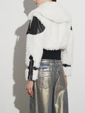 Fongt Wind Coat 2024 Winter New Premium Sense Lapel Lamb Wool PU Leather Splicing Female Short Coat-Outfit