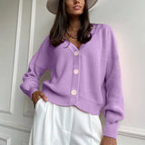 Long Sleeve Cardigan For Women Solid V-neck Single Breasted Loose Sweater Female 2021 Autumn Button Ladies