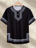 Fongt Men's Summer Casual Short-Sleeved Digital Prints Flower Curved Hem T-Shirt