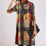 Fongt Autumn / Winter New Vintage Thickened French Cashmere Grinding Wool High Collar Long Sleeve Plaid Dress Direct