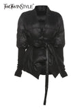 TWOTWINSTYLE Black Winter Coat For Women V Neck Long Sleeve Solid Straight Casual Cotton Coats Female Korean Fashion Clothes