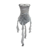 Fongt Gothic Lace Tective Sexy Sleeveless Top Irregular Ribbon Decor Punk Wrap Chest Vest 1189
