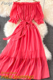 Dress Women Sexy Off The Shoulder Slash Beach Chiffon Dresses Ladies Elegant A Line Bandage Party Dress Long