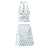 Fongt New Wave Point Printing Hanging Neck Sling Slings Wave Point Skirt Set