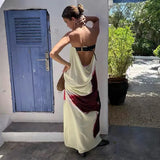 Fongt Holiday Wind And Show-Back Special Print Bra Long Skirts Open-Shoulder Casual Skirt