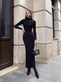 Fongt And Winter Long-Sleeved Knitted Dress 2024 New Sweater Dress Striped Long High-Collar Tight Sexy