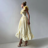 Fongt Temperament Commuting Style Leaf Side Striped Dress Women's Summer Senior Neck Cuff Double Design Women's Clothing