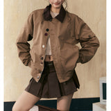 Fongt Brown Cleanfit Bump Color Jacket Coat Female Spring And Autumn Design Sense Lapel Versatile Niche Top Tide-Outfit