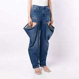 Fongt 2024 New Fashion Temperament High Waist Design Sense Hollow Out Old Jeans Women's Show High Thin Trousers-Outfit