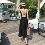 Backless Long Women Dress Korean Chic Solid Color Gorgeous Spaghetti Strap Dress Summer Red Simple Elegant Vestidos