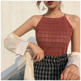 Fongt New Women Hanging Neck Knitted Empty Pattern Sling Sling Inside And Outside Wearing A Dozen Bottom Shirt