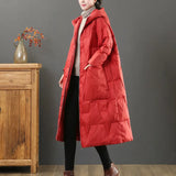 Large Size Loose Literary Long-Sleeved Hooded Coat Winter Wear New Knee White Duck Down Light Down Jacket Fashion-Outfit
