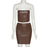 Fongt 2024 New Sexy Breast Show Thin Package Hip Short Skirt Women's PU Short Skirt Suit Women's Wear-Outfit