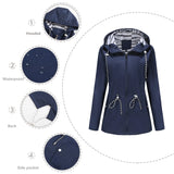 Long-sleeved Waterproof Mid-length Trench Hooded Striped