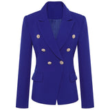 QUALITY Classic Ladies Career Jacket Slim Fitting Double Breasted Lapel Blazer Royal Blue