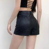Waisted Women Y2K Black A-line Mini Skirts Chic Woman Shorts Streetwear Sexy PU Leather Shorts Skirt-Outfit