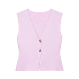 Fongt Summer New Temperament Fashion V-Neck Sleeveless Single-Claw Buckle Solid-Colored Vest Vest Women 4192015