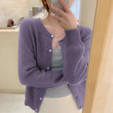 New Round-Necked Purple Sweater In Early Autumn Is Loose And Wears A Sweater Coat.-Outfit