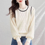 Fongt New Foreign Style Show Thin Sweater Female False Two Stitching Gauze Sleeve Knit Sweater Autumn And Winter Loose Long-Sleeved Jacket-Outfit