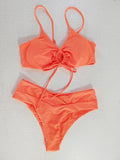 Fongt New Multi-Color Pure Color Lace Hanging Neck Bow Split Swimsuit Women's Feel