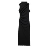 New Pleated Trim Sleeveless Flute Dress 3152200-Outfit