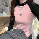 Impact Color Short T-Shirt Women's Long-Sleeved Early Autumn Style Slim And Slim Underwear Hong Kong Style