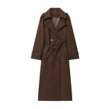 Fongt Autumn New Female Retro Leisure Double Buckle With Belt Long Hair Coat