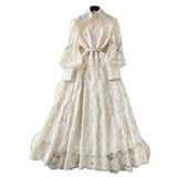 Fongt 2025 New High-End Heavy Industry Mesh Embroidery To Collect Thin French Elegant Lantern Sleeve Dress
