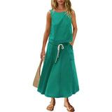 Fongt Hot 2025 New Summer Vacation Sleeveless Vest Half-Dress Cotton-Song Set Two-Piece Set