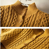 Women Autumn Vintage Sweater Knitted Slim Turtleneck Solid Korean Single Breasted Cardigan Cloak