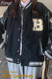 Bomber Jacket Women Hip Hop Letter Bone Patchwork PU Leather Jackets Loose Streetwear Men Unisex College Baseball