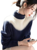 Fongt And White Imitation Sting Velvet Sweater Women 2025 Winter New High-End Feeling Super-Good-Looking Half-High Collar Top Knitted Shirt