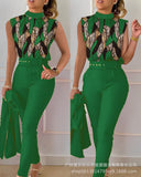 Series) 2023 Women's Red Print Shirt Pantsuit-With A Belt-Outfit