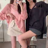 Fongt New Korean Loose Lazy Wind Long Sleeve Large Version V-Neck Ice Silk Jacket Women's Spring And Summer Thin Hollow Out Sweater-Outfit