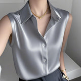 Fongt Gentle Style White Polo Collar Sleeveless Shirt Women's Summer New Casual Temperament Small Shirt