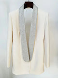 QUALITY 2023 Newest Fashion Designer Jacket Women's Stylish Backless Diamonds Beaded Shawl Collar Long