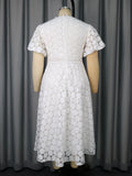 Fongt Large-Size Collar Lace Bubble Sleeve Dress High Waist-Repair A Party Evening Dress Dress