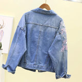 New Embroidery Denim Short Jacket Women Spring Autumn Applique Diamond Holes Coat Loose Tops Student Jean Outerwear