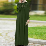 Women Casual Long Sleeve Solid Maxi Long Dress Vestido Autumn Loose Sundress S- Kaftan Abaya Dubai Hijab Muslim
