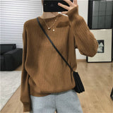 Fongt Winter 2023 Version Of Korean Women's Clothing Loose Cover Meat Lazy Wind Round Collar Knit Bottom Shirt Pure Color Pullover Sweater Female-Outfit