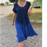 Fongt Women's Summer Short-Sleeved Korean Version Of The Design Of The Gradual Change Of Color In The Long T-Shirt Dress Dress