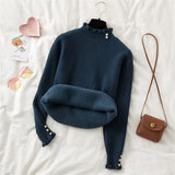 Turtleneck Plus Velvet Slim Sweater Women Winter Warm 2023 Thicken Knitted Pullover Casual Fleeve Lined Bottomed
