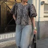 Fongt Bubble Sleeve Single-Button Shirt 2025 Spring And Summer Sweet Round Collar Short Top Female Casual
