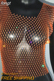 Sexy Mesh Crop Tops for Women 2023 Summer Rhinestones Fashion Party See Through Fishnet Tank Hollow Out Backless Top