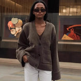 Fongt 2025 Leisurely Pure Color V-Neck Knitted Coat