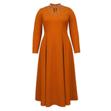 Fongt Women's Fashion High-Necked A-Dress Elegant Nail Beads Dress Dress Dress Dress Dress