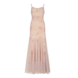 Fongt Chinese Chinese Light Green Shoulder Butterfly Print Fishtail Sling Skirt Sexy Hip Through Mesh Dress