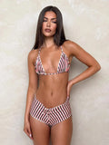 Fongt Style Sexy Striped Bikini Set Hottie Hanging Neck Vest + Shorts Two Sets