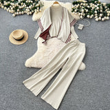 Fongt Lazy Suit Women Loose Outer Shawl Scarf With Long-Sleeved Knitting Tops High-Rise Sweater Pants